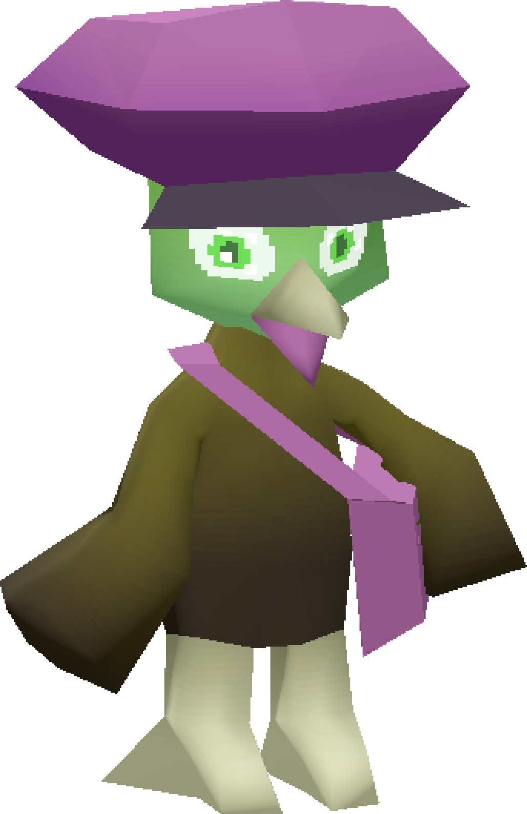 Lowpoly picture of a birdman dressed as a mail carrier.